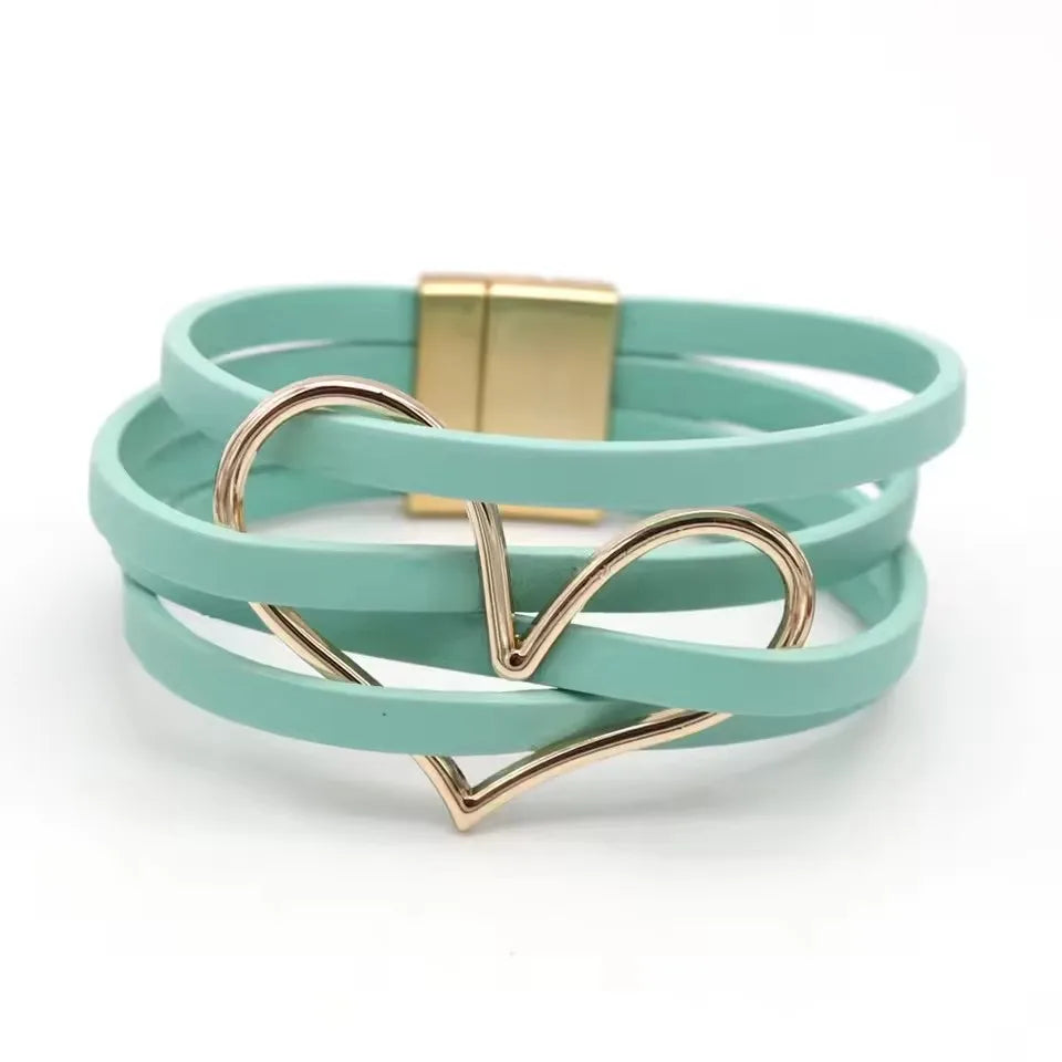 Women's Multilayer Leather Wrap Bracelet – Magnetic Clasp Wide Bangle | Punk Fashion Jewelry