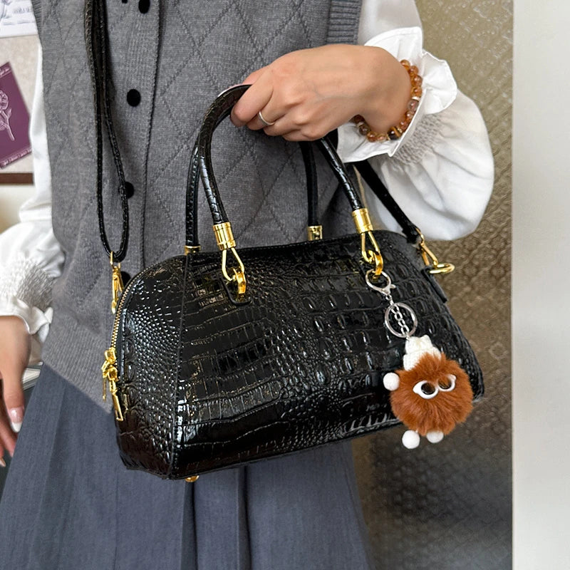 Women's Crocodile Pattern Structured Shoulder Bag
