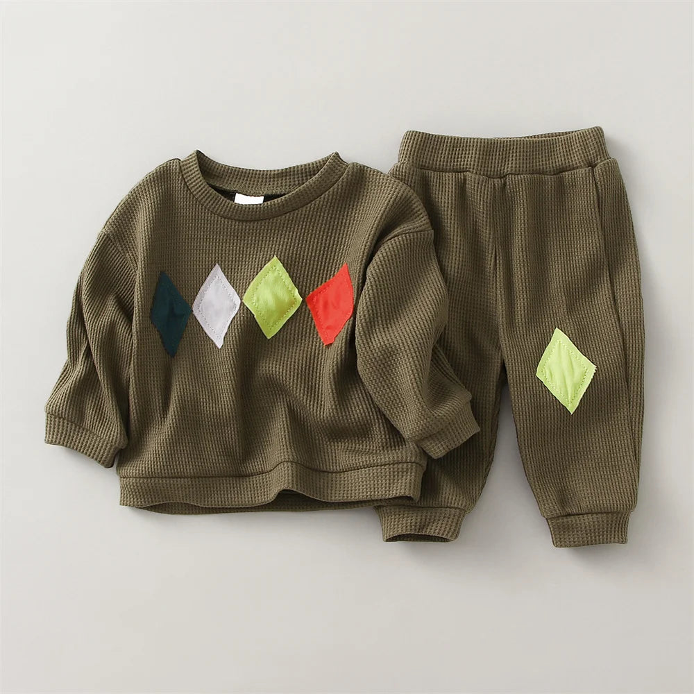 Baby Boy Waffle Cotton Long Sleeve Top & Pants 2-Piece Set