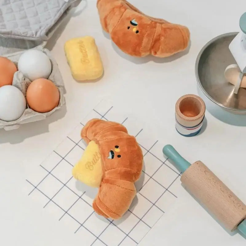 Dog Chew Toy Croissant Bread Squeaking Sound Plush Toy Pets Exercise Supplies