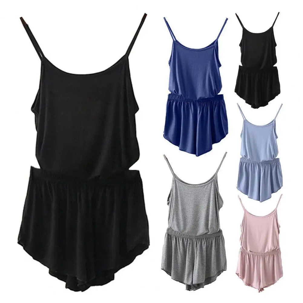 2 Pcs/Set Lounge Women Summer Pajamas Solid Color Sleeveless Camisole Shorts Lady Pajamas for Women Sleepwear Set