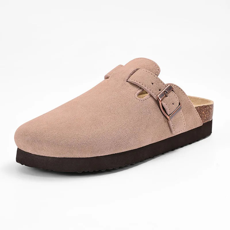 Goosecret Men Cow Suede Clogs Soft Cork Footbed Men Mules Slippers Fashion Men House Sandals With Arch Support Men Beach Sandals