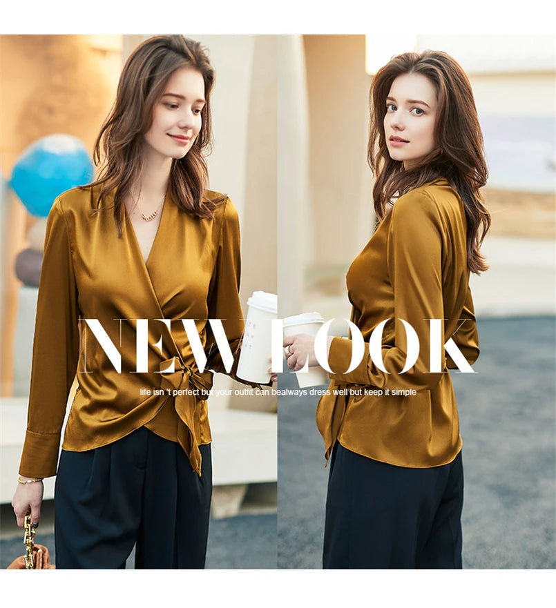 Women's Plus Size Satin Cross Lace-Up Blouse