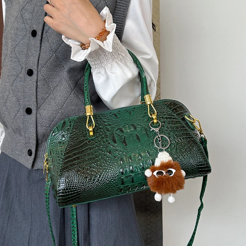 Women's Crocodile Pattern Structured Shoulder Bag