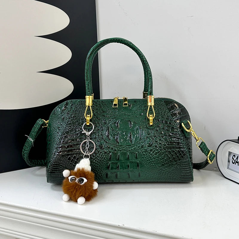 Women's Crocodile Pattern Structured Shoulder Bag