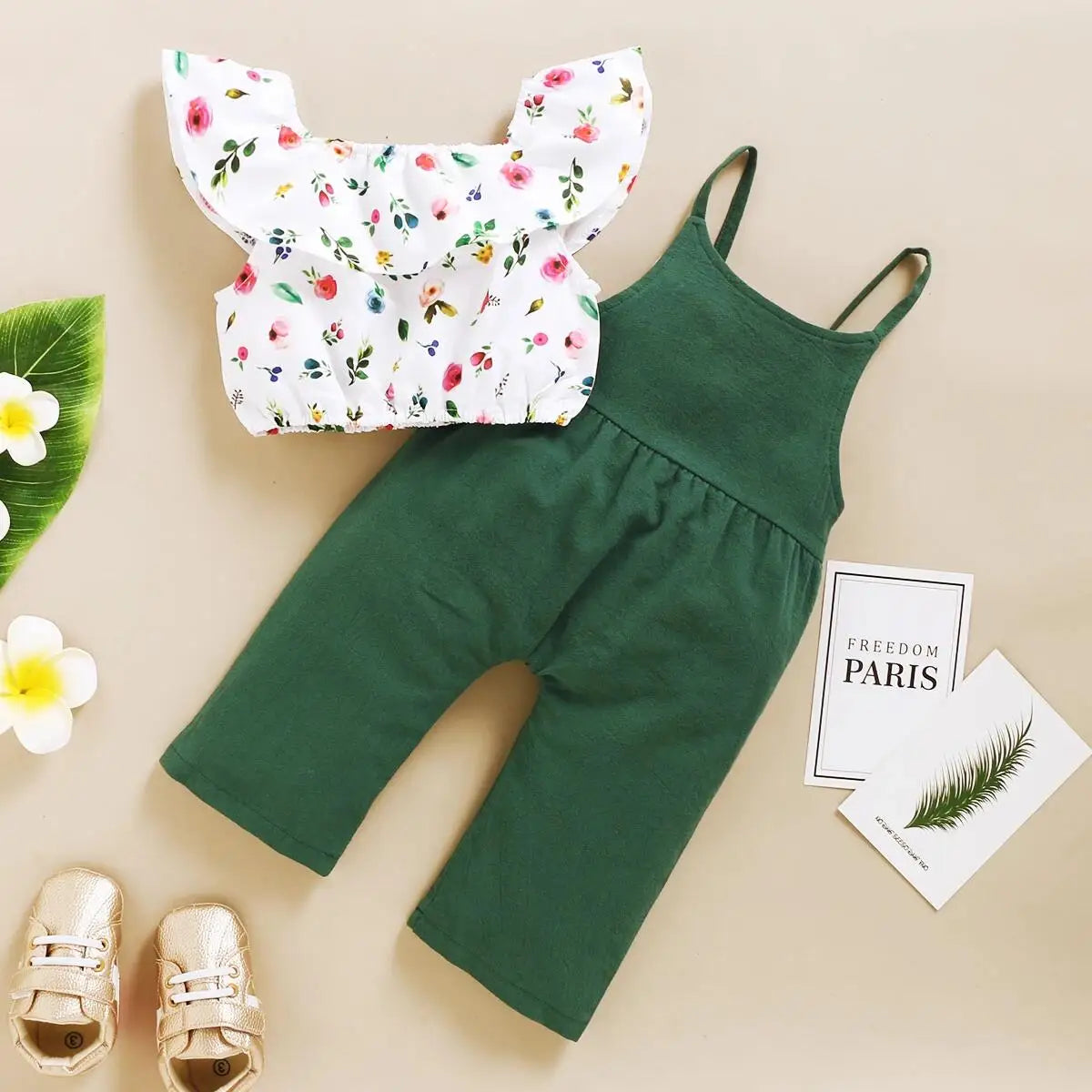 Toddler Girls Floral Print Top & Suspender Pants Set