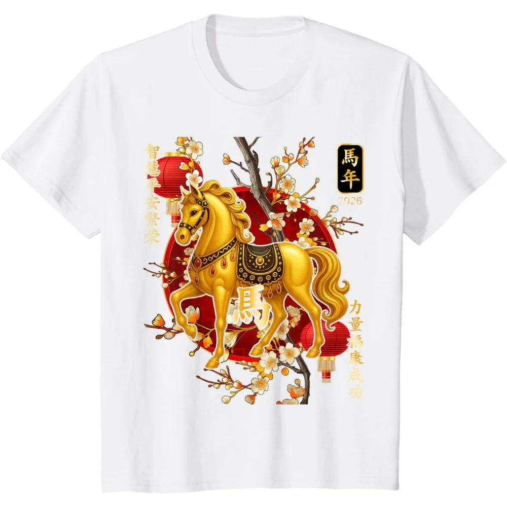 Year of The Horse 2026 Lunar New Year Chinese Men Women Unisex  Family Party Casual Fashion T-Shirt Oversized Tops Y2k Clothes