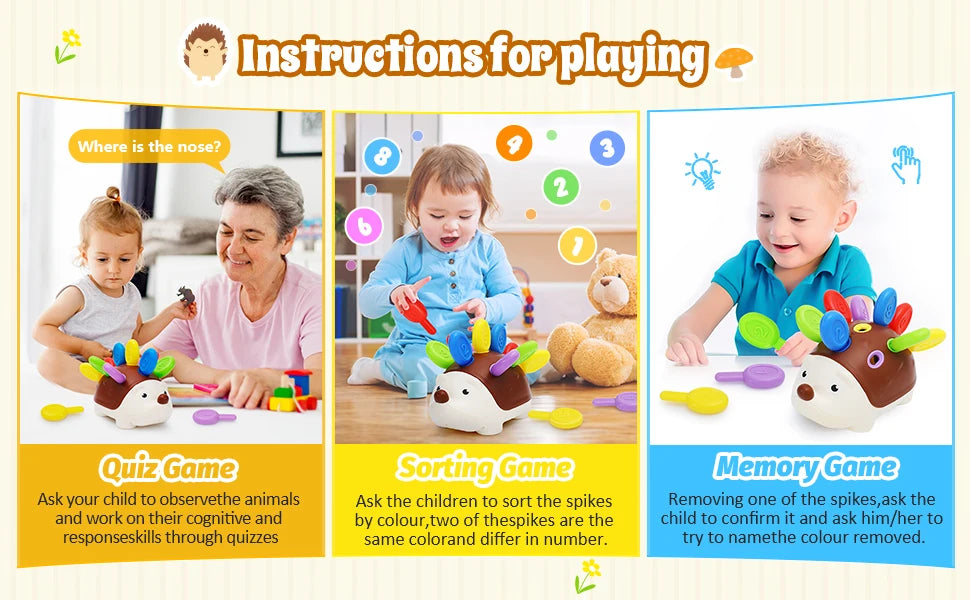 Montessori Sensory Hedgehog Animal Toy Set | Fine Motor & Nature-Themed Travel Toy for Ages 1-4