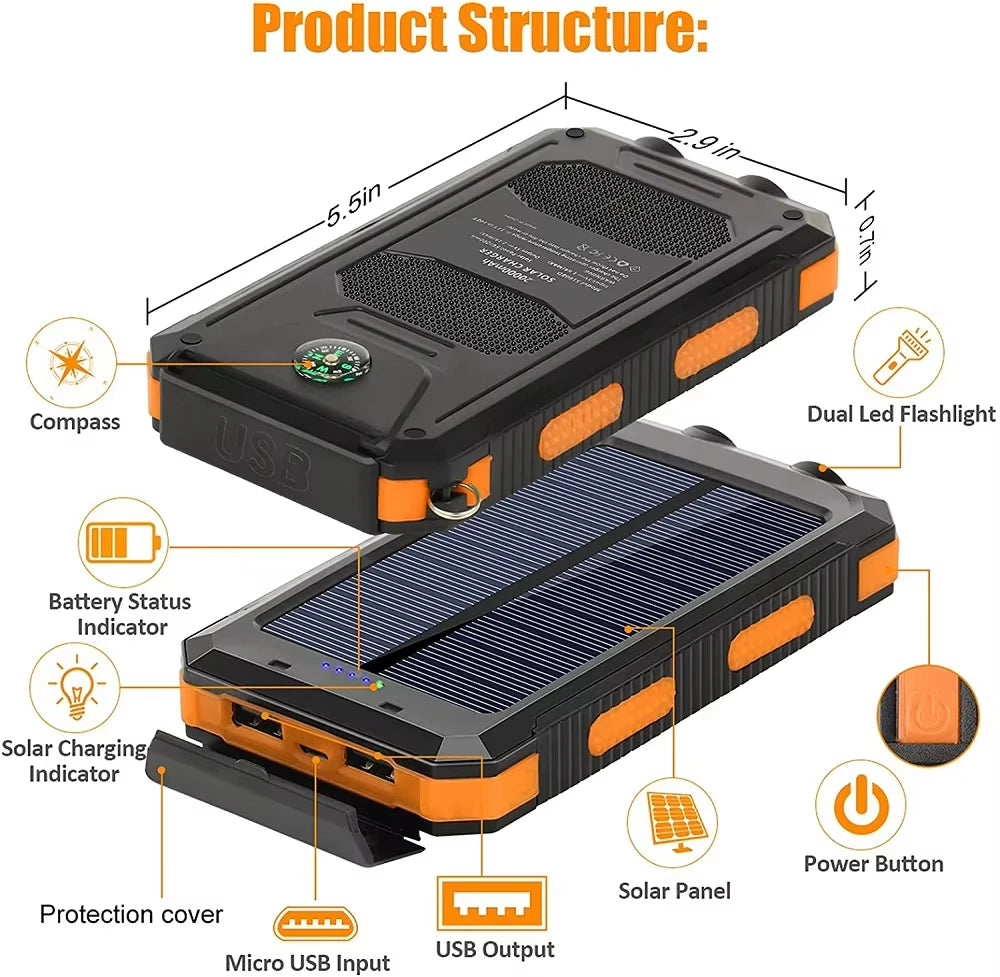 Solar Power Bank 80000mAh Portable Power Bank External Battery Fast Charging Strong Light LED Light for All Smartphones