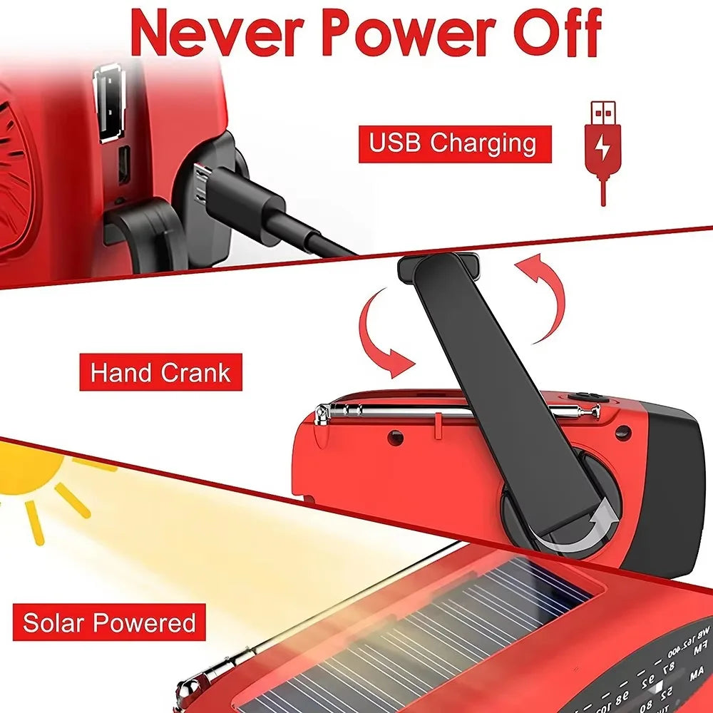 Emergency Weather 2000mAh Radio Portable Emergency Solar Radio Hand Crank Self Powered Phone Charger 3 Led Flashlight Am Fm