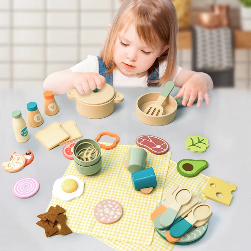 Tea Party Set Dessert Stand Playset ,Wooden Toys Pretend Play Food Kitchen Accessories for Toddler Tea Set Birthday Gift