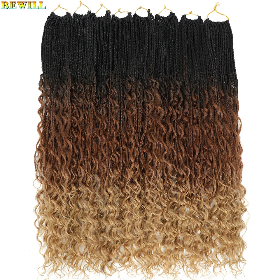 Goddess Box Braids Crochet Hair 14 18 24 Inch Bohemian Hippie Box Braids With Curly Ends Synthetic Braiding Hair for Black Women