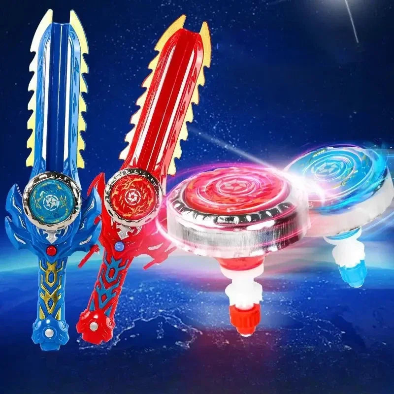 Kids Battle Gyro Spinning Top Toy Set – Sword Launcher & Flashing Tops