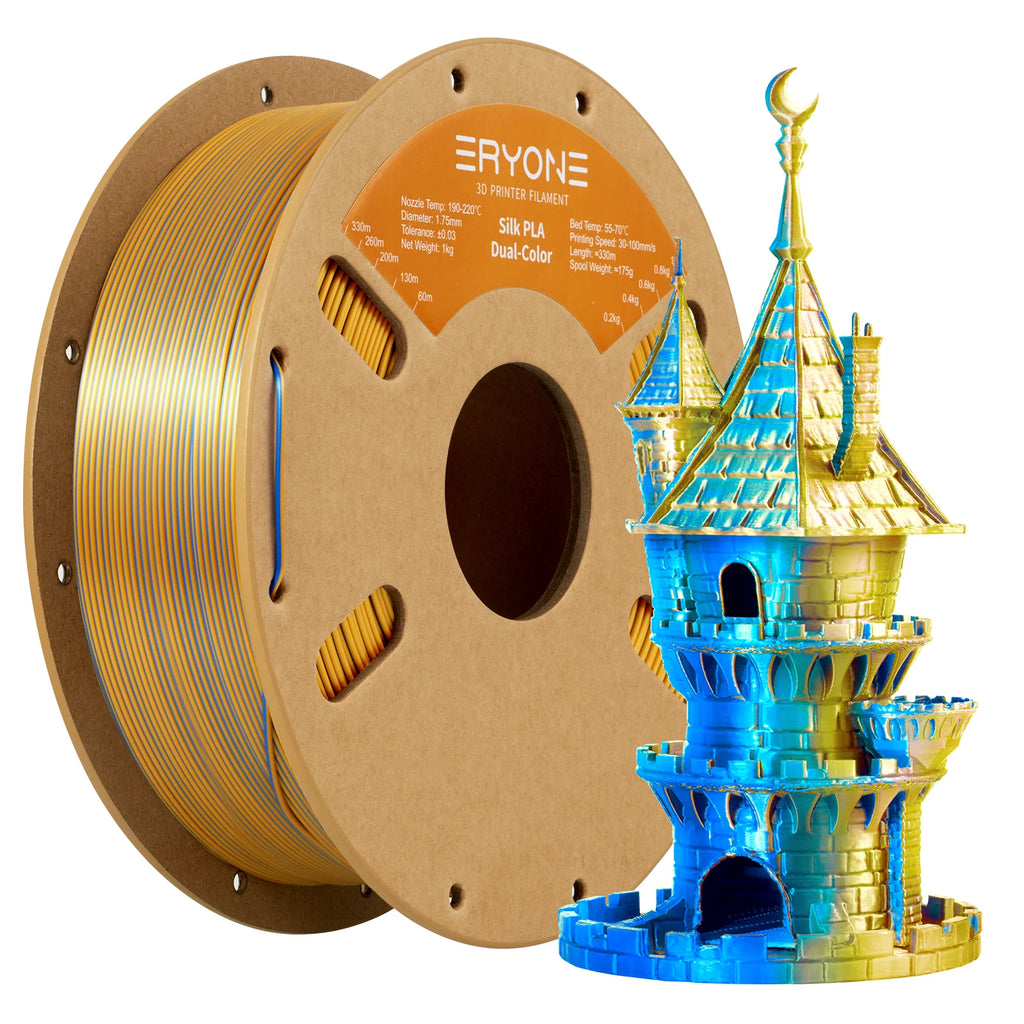 ERYONE 1KG Silk Dual Color PLA Series 3D Printer Filament 1.75mm, Dual-Color Coextrusion Silky Shiny Finish, 1kg Spool