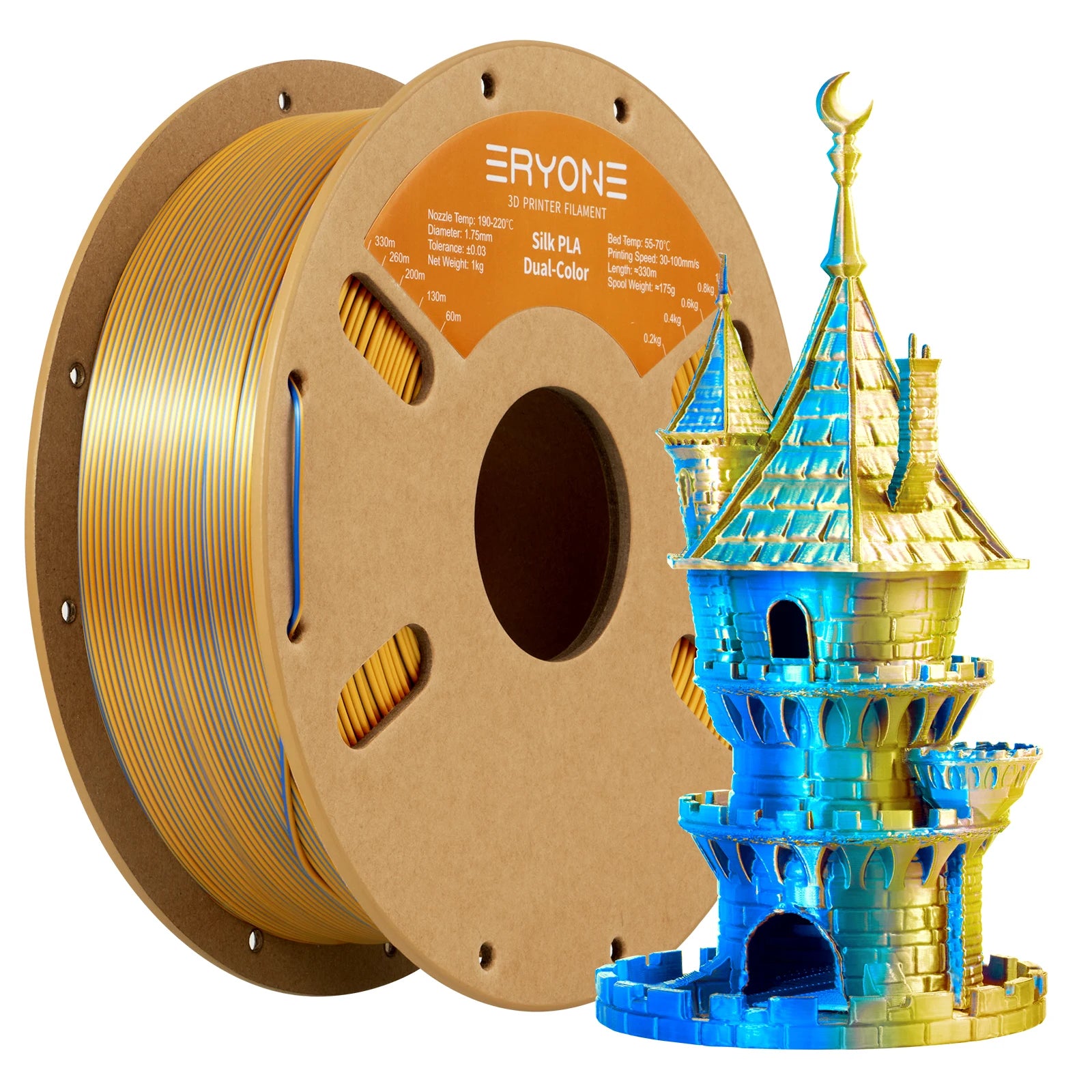 ERYONE 1KG Silk Dual Color PLA Series 3D Printer Filament 1.75mm, Dual-Color Coextrusion Silky Shiny Finish, 1kg Spool