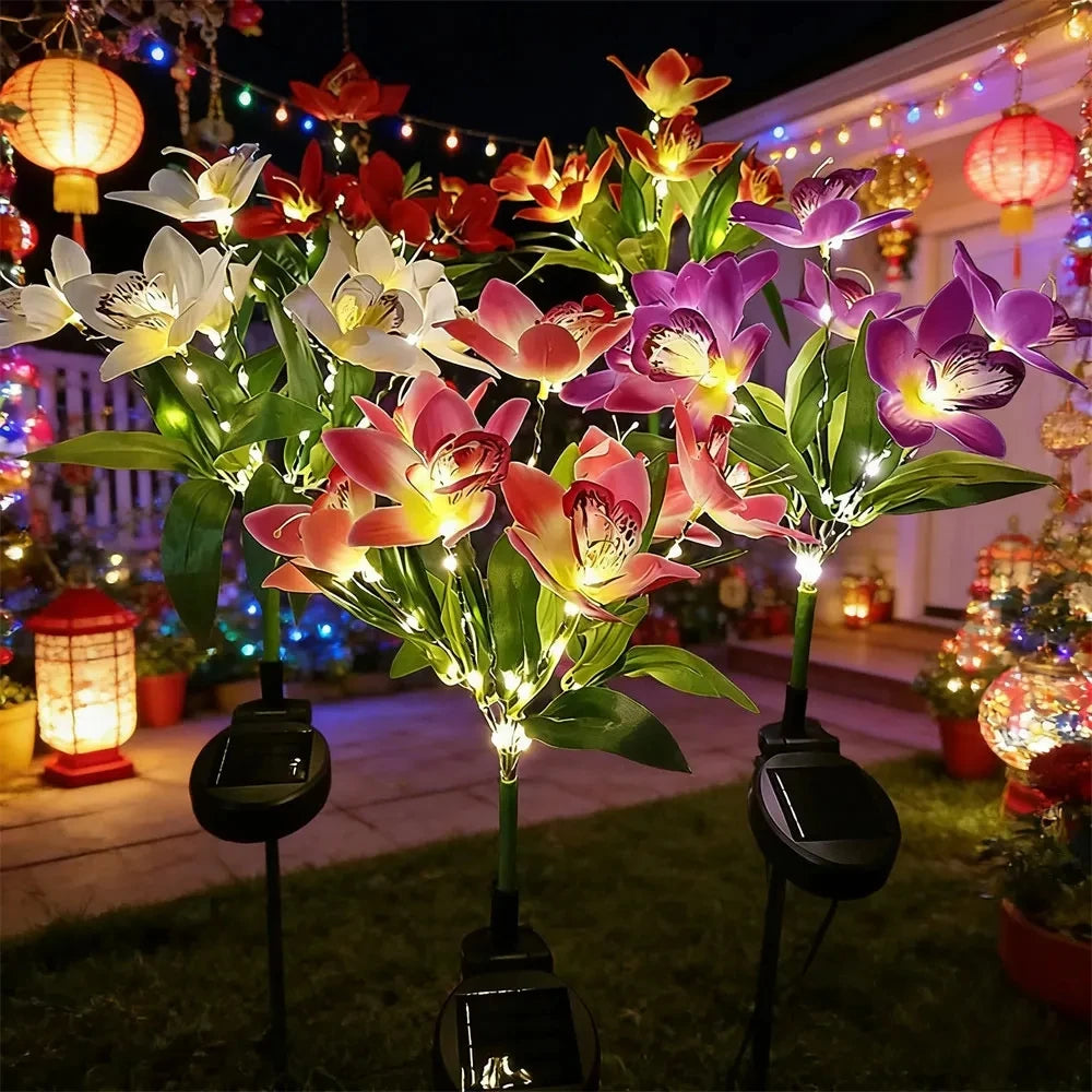 Garden Solar Lawn Lamp LED Artificial Orchid Flower Ground Light Summer Wedding Holiday Party Outdoor Courtyard Patio Decoration