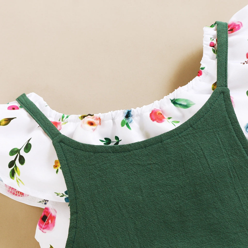 Toddler Girls Floral Print Top & Suspender Pants Set