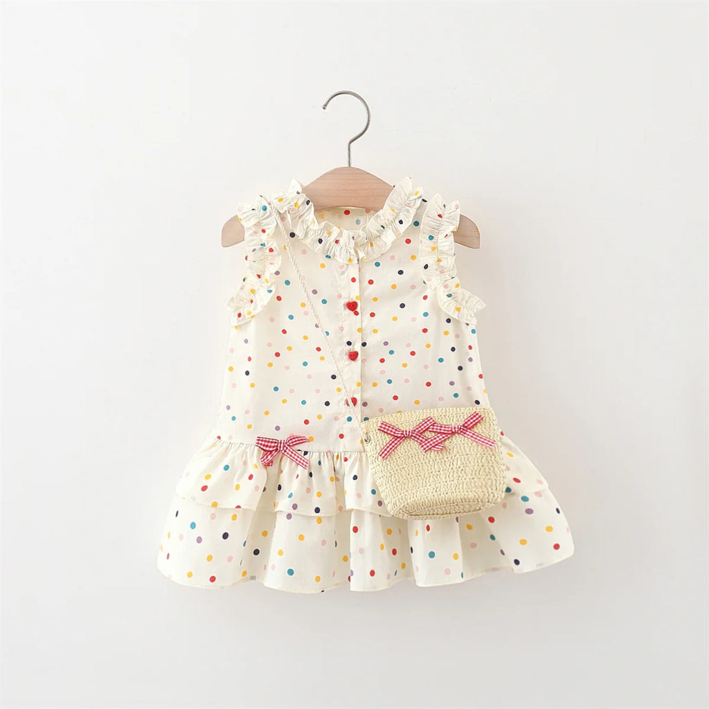 Toddler Girls Polka Dot Bow Sleeveless Summer Dress