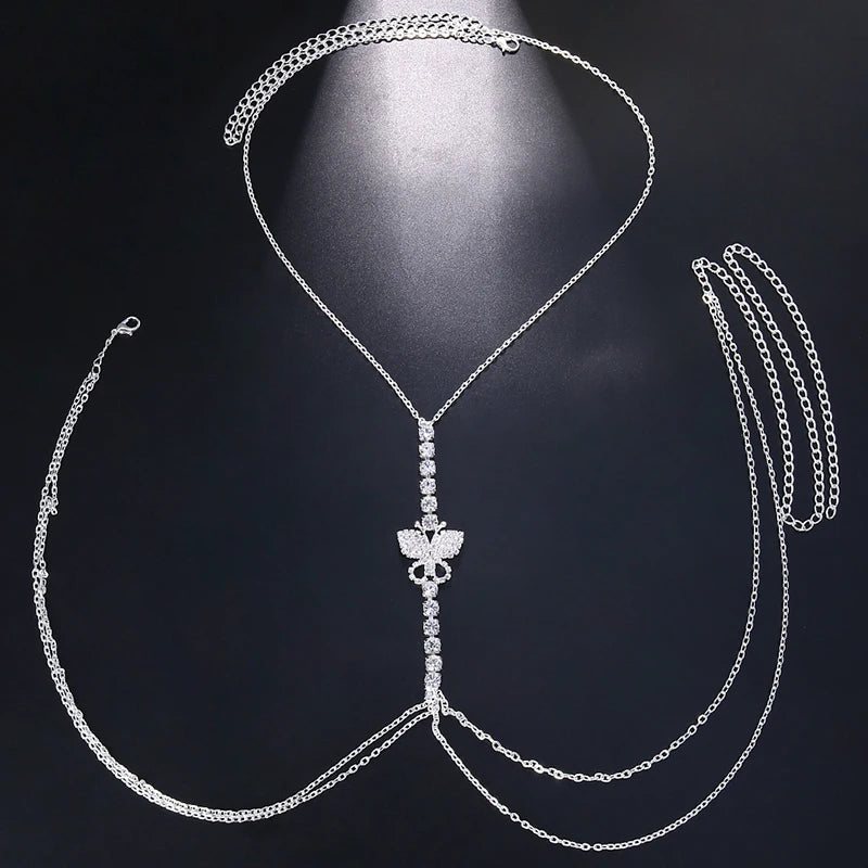Stonefans Zircon Butterfly Tassel Breast Chain Women's Accessories Bra Top Fashion New U-shaped Sexy Shiny Rhinestone Body Chain
