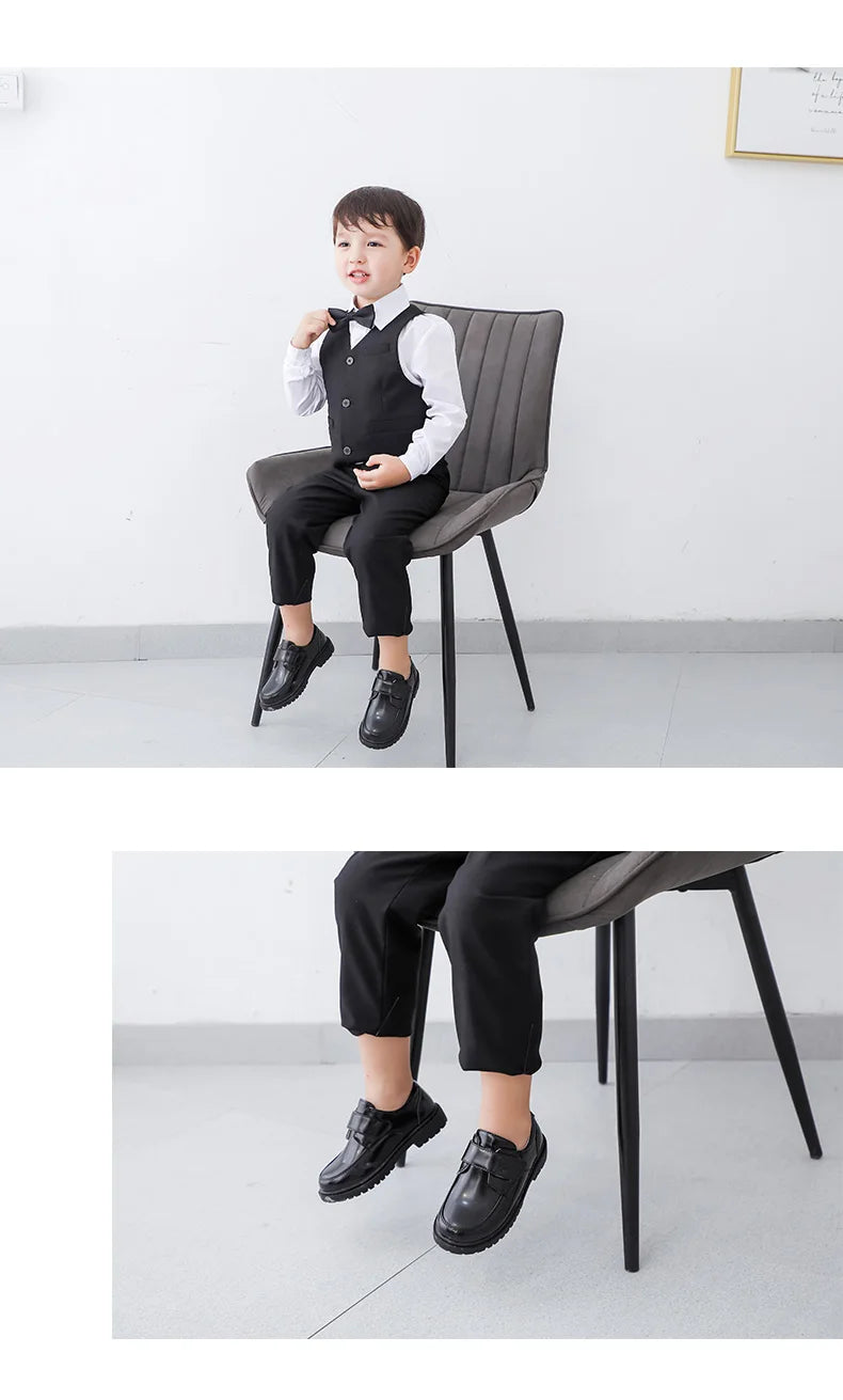 Kids' Black PU Leather School Shoes