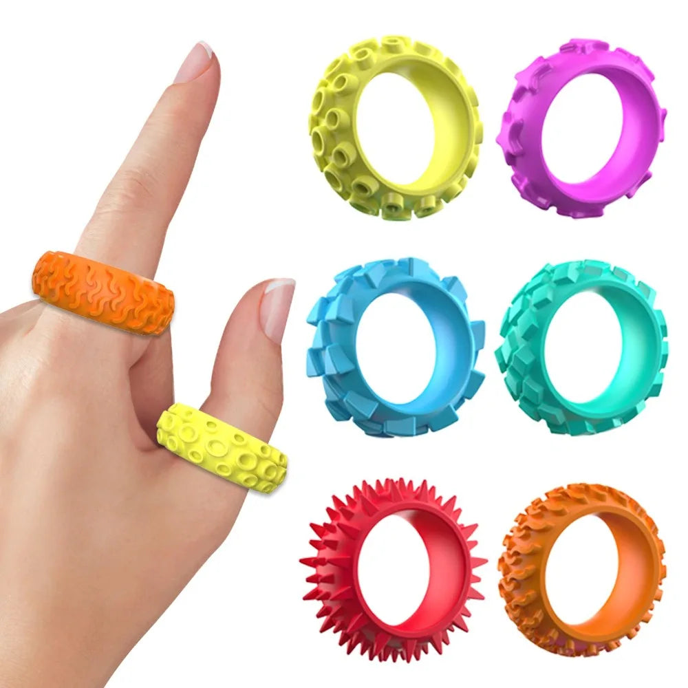 12/6/5PCS Fidegts Toys Silicone Sensory Rings Bracelet Stone Fun Fidgets for Kids Texture Stress Toys for Kids Autism Calming