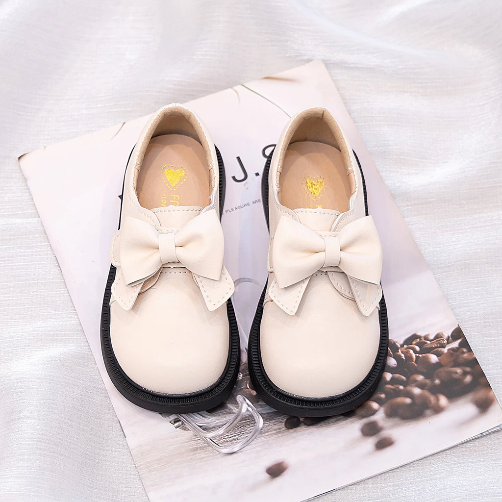 Girls' Bow Design Bonded Leather Flat Casual Shoes