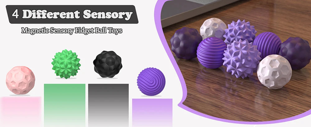 Magnetic Balls Fidget Sensory Toys Stress Relief for Adults Kids Fidget Textured Magnetic Balls with Silicone Shell Desk Toys