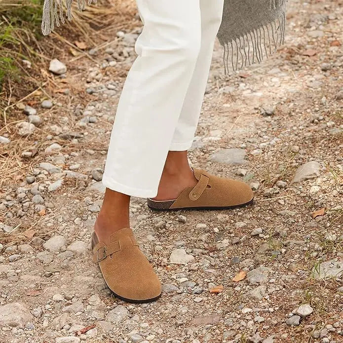 Goosecret Men Cow Suede Clogs Soft Cork Footbed Men Mules Slippers Fashion Men House Sandals With Arch Support Men Beach Sandals