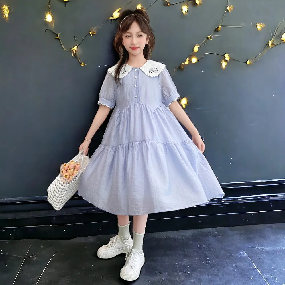 Toddlers Dresses For Girls Children's Dress Summer Cotton Kids School Costumes Short Sleeve Baby  4 5 6 8 9 10 12 Years