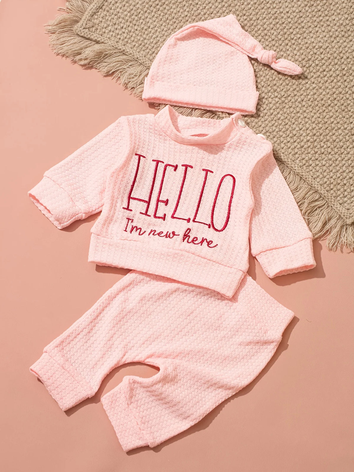 Hello World Newborn Photo Outfit, 3 Pieces