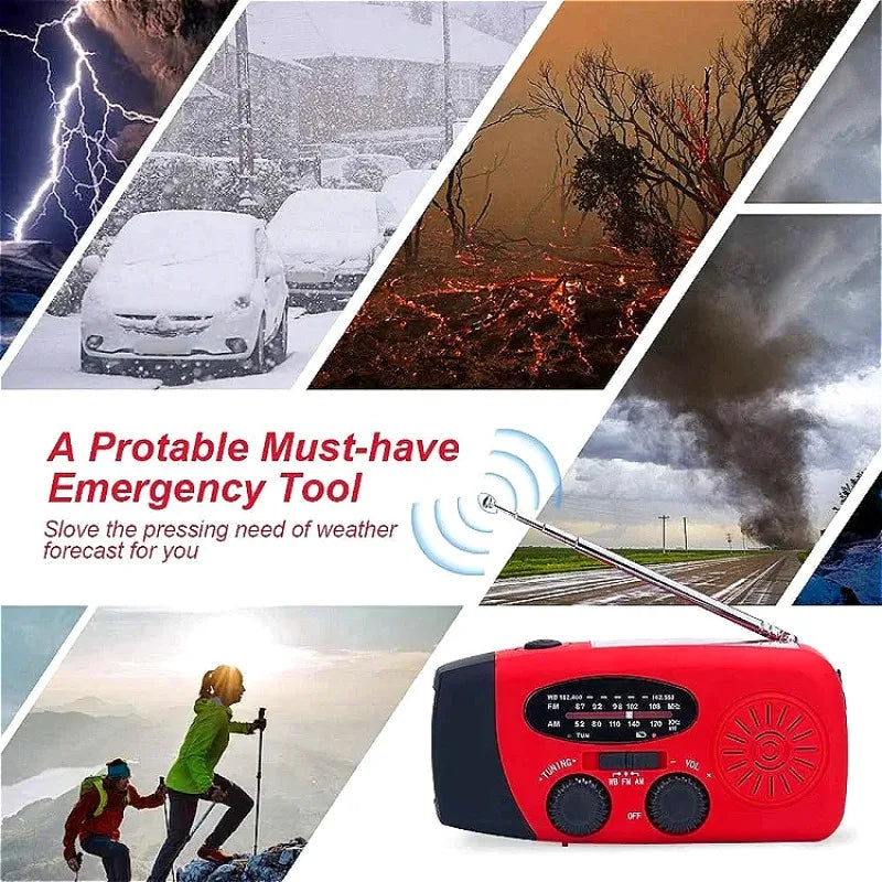 Emergency Weather 2000mAh Radio Portable Emergency Solar Radio Hand Crank Self Powered Phone Charger 3 Led Flashlight Am Fm