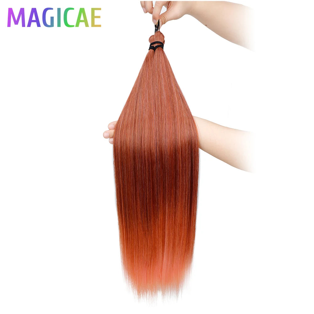 Braids Crochet 3Pcs 28Inches 300grams Synthetic Straight Bundles Orange Highlight Brown Braiding Hair Ombre Blond Gray White 60#
