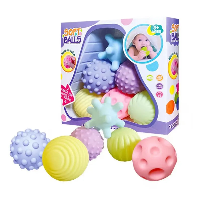 Baby Sensory Balls 6-Pack | Soft Textured Massage & Rattle Balls for Infant Hand Touch Play