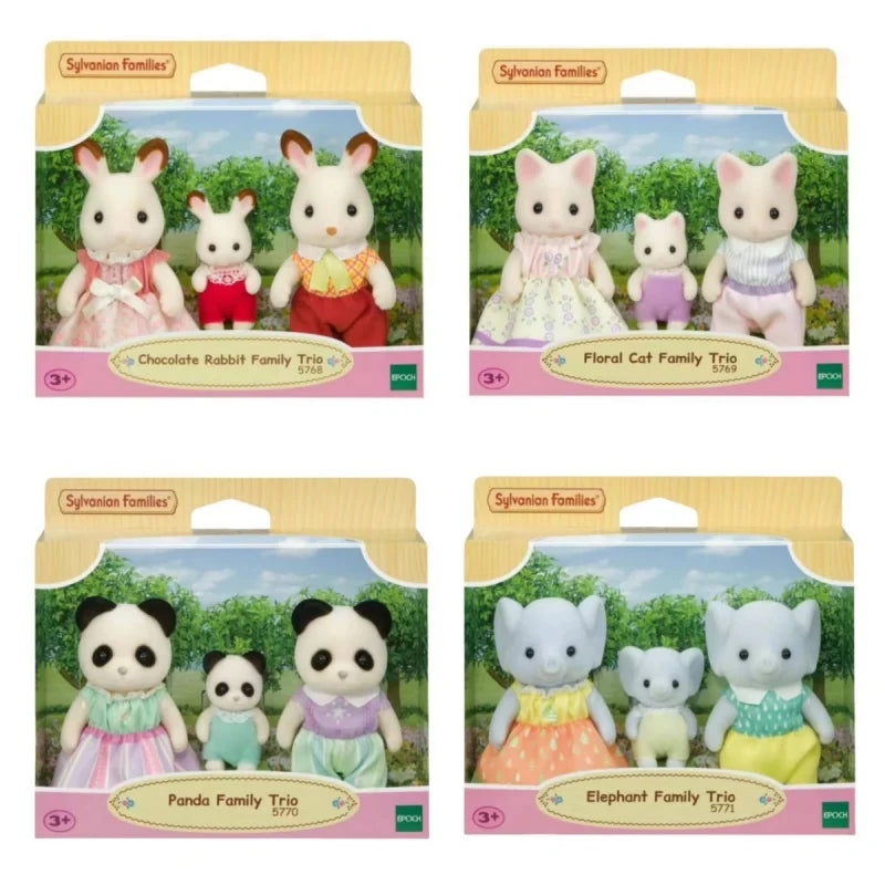 Sylvanian Families Anime Girl Figures Calico Critters Furniture Set Floral Cat Chocolate Rabbit Elephant Panda Family Trio Girts