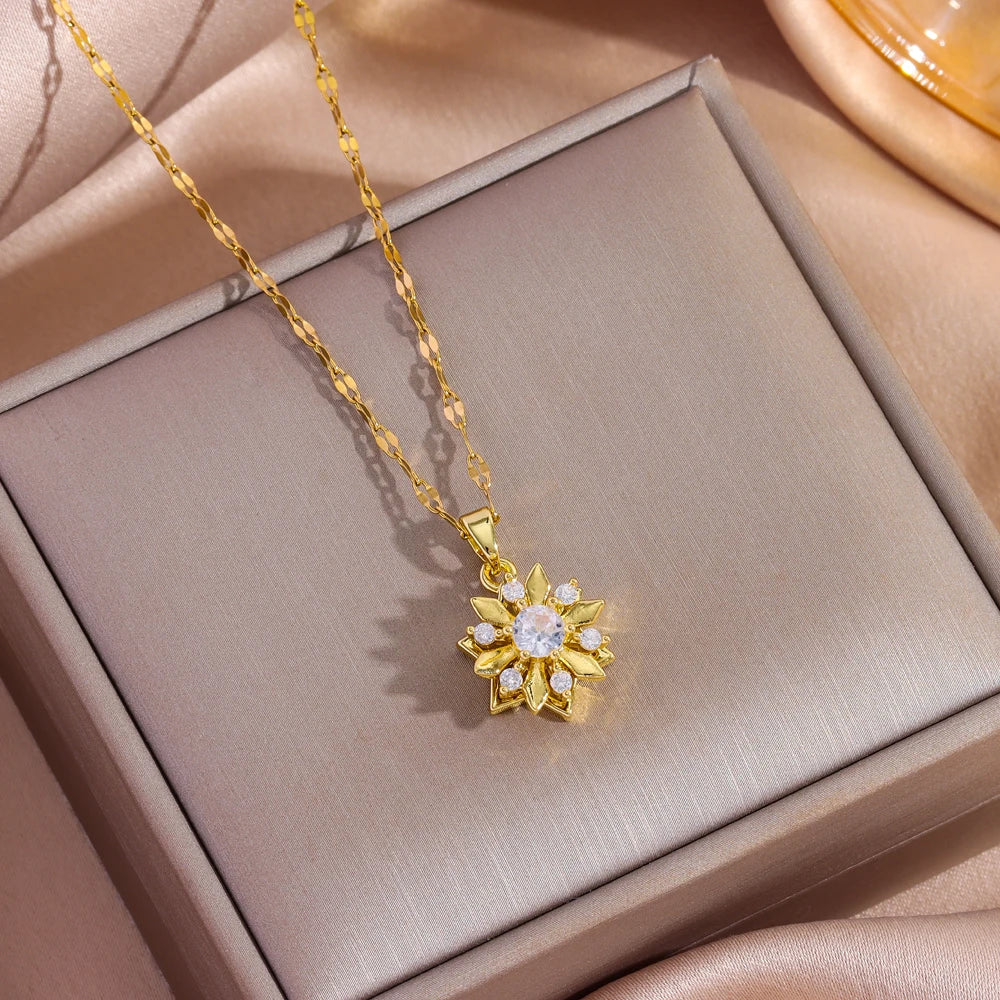 18K Gold Plated Zircon Crystal Pendant Necklace | Stainless Steel Women's Jewelry Gift