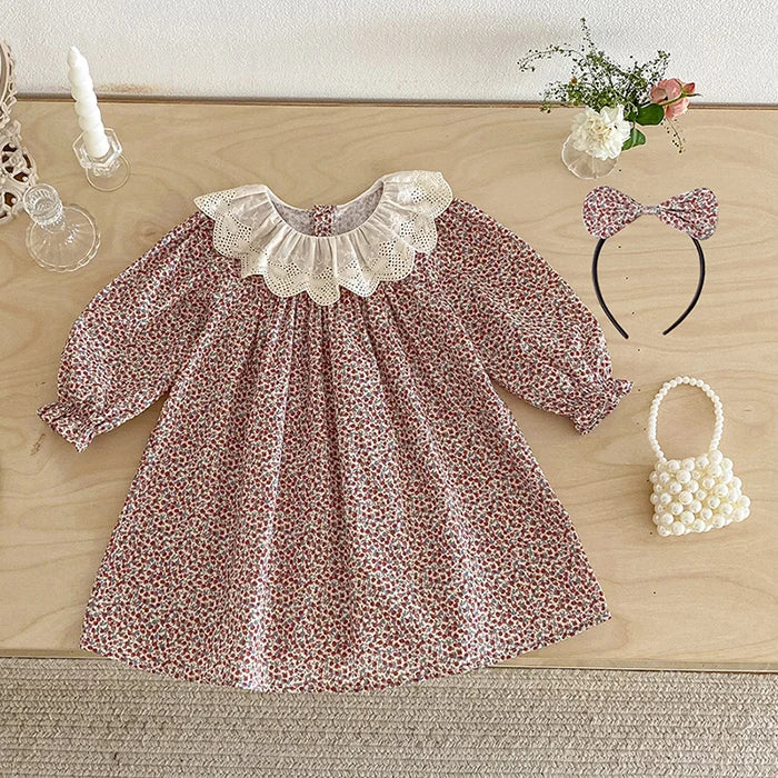 2026 New Spring Sister Dress Kids Princess Dresses Long Sleeved Cotton Print 2-7Yrs Girl Party Dress Baby Girl Romper