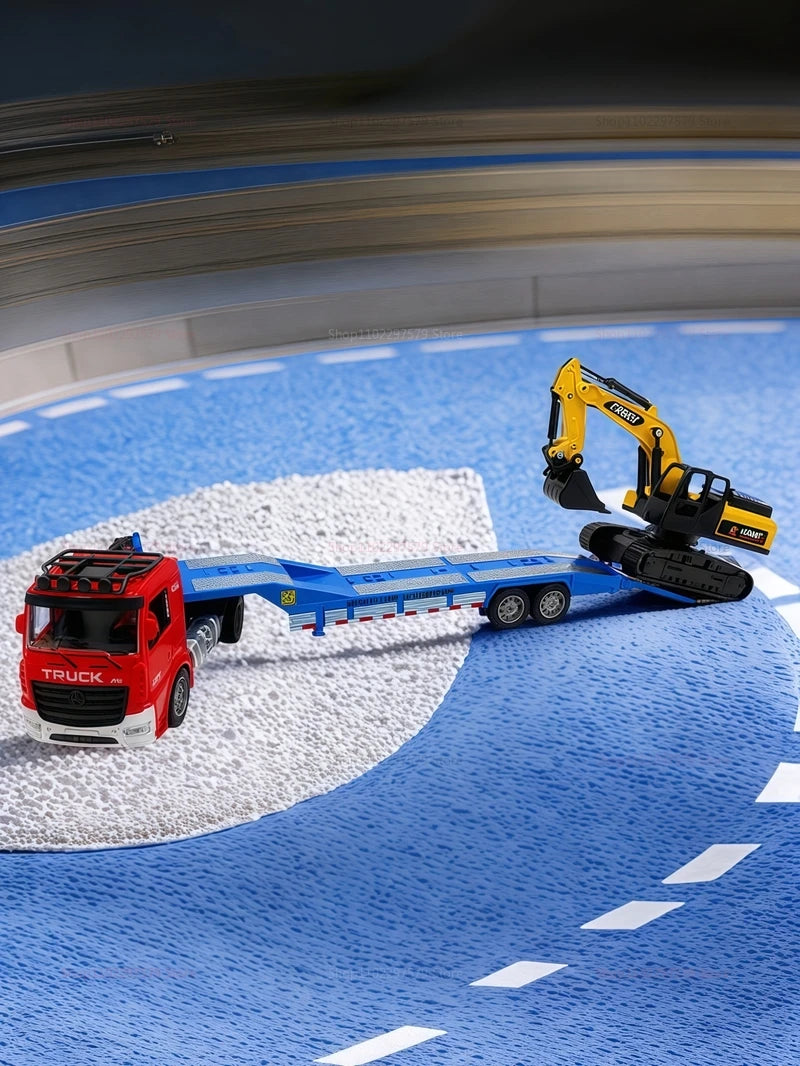 Large Flatbed Semi Truck Toy for Kids With Excavator 2-in-1 Alloy Engineer Vehicle 2.4G RC Car Toy for 2-5 Year Old Boy and Girl