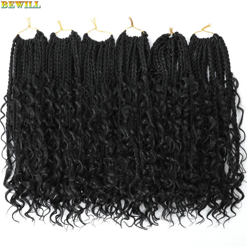 Goddess Box Braids Crochet Hair 14 18 24 Inch Bohemian Hippie Box Braids With Curly Ends Synthetic Braiding Hair for Black Women