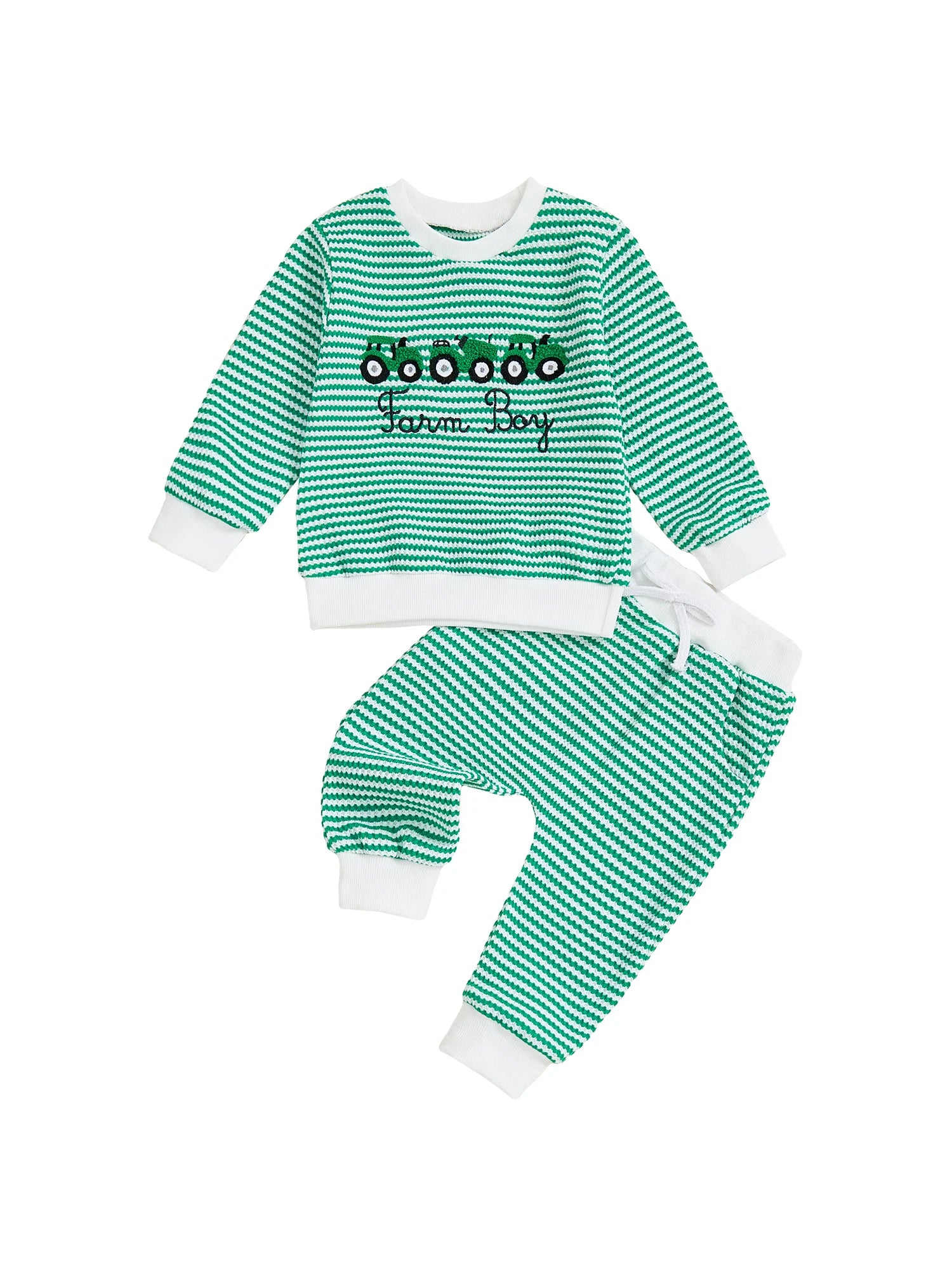 Baby Boy Truck Embroidery Striped Sweatshirt & Joggers Set