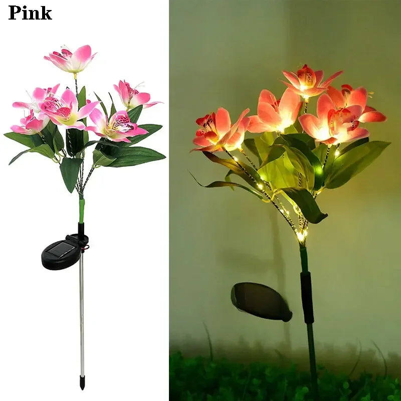 Garden Solar Lawn Lamp LED Artificial Orchid Flower Ground Light Summer Wedding Holiday Party Outdoor Courtyard Patio Decoration