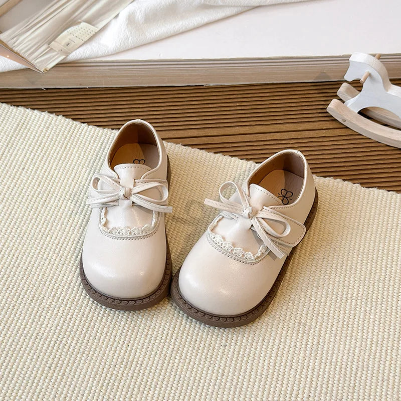 Girls Lace Trim Bow Mary Jane Princess Flat Shoes