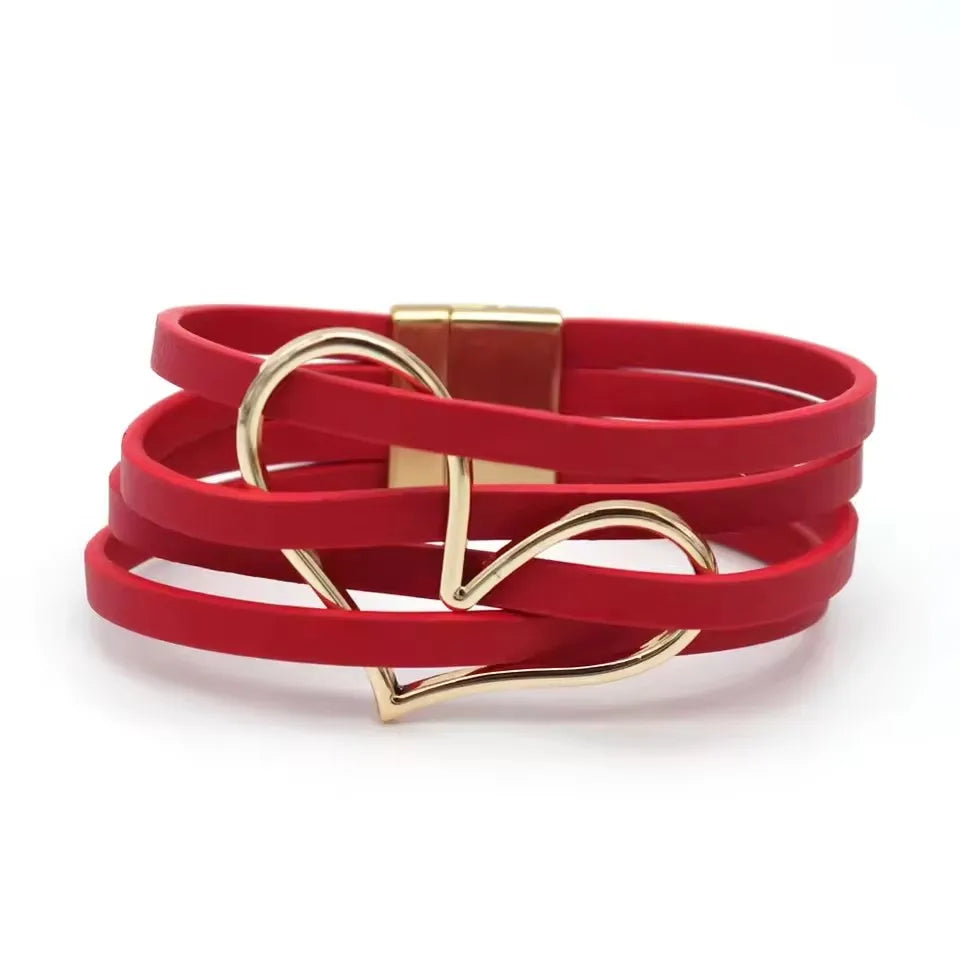 Women's Multilayer Leather Wrap Bracelet – Magnetic Clasp Wide Bangle | Punk Fashion Jewelry