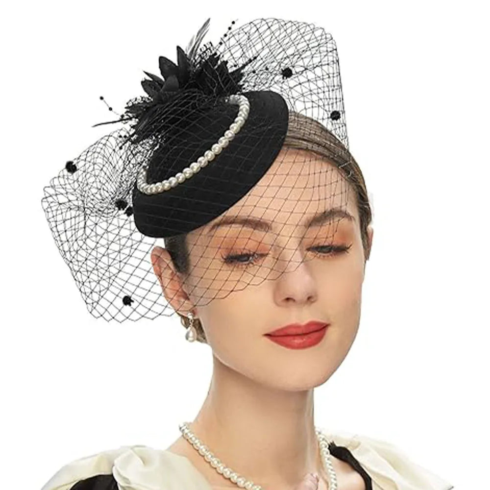 Women's Vintage Flower Fascinator Hat – Pillbox Veil Headband for Kentucky Derby, Wedding & Tea Party