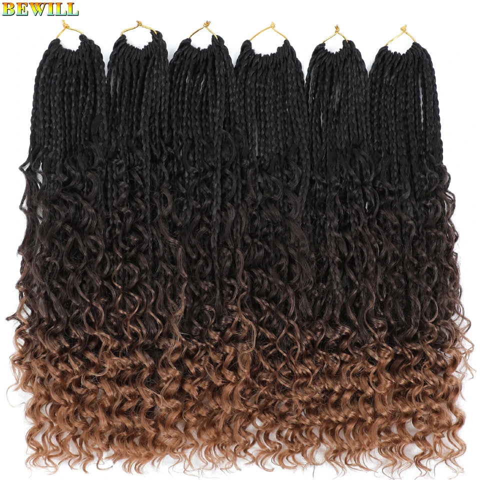 Goddess Box Braids Crochet Hair 14 18 24 Inch Bohemian Hippie Box Braids With Curly Ends Synthetic Braiding Hair for Black Women
