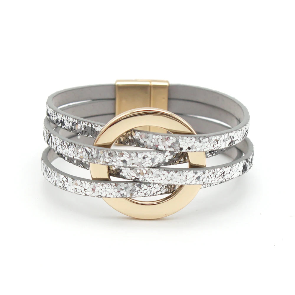 Women's Multilayer Leather Wrap Bracelet – Magnetic Clasp Wide Bangle | Punk Fashion Jewelry