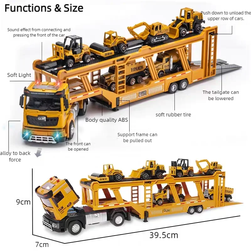 Construction Carrier Trucks Toy Set Highly Simulated Driving Model Vehicles Wheel Loaders Rollers Transport Trucks For Children