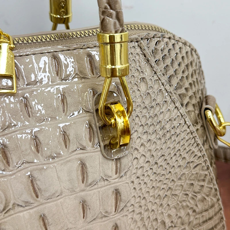 Women's Crocodile Pattern Structured Shoulder Bag