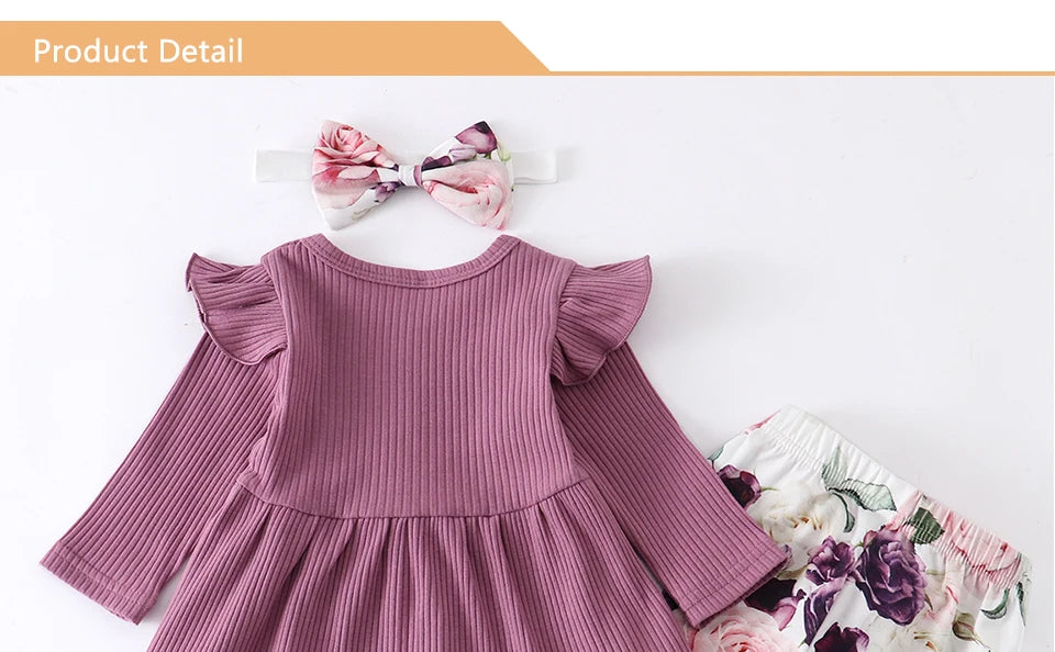 Newborn Baby Girl 3-Piece Knit Top, Floral Pants & Headband Set