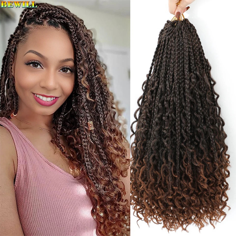 Goddess Box Braids Crochet Hair 14 18 24 Inch Bohemian Hippie Box Braids With Curly Ends Synthetic Braiding Hair for Black Women