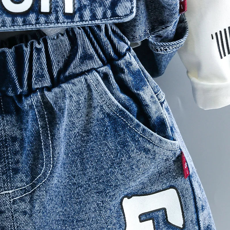 Baby Boy Fashion Ripped Denim 3-Piece Suit Set
